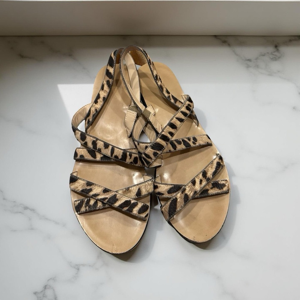 J. Crew Tan and Black Sandals with Crisscross Straps